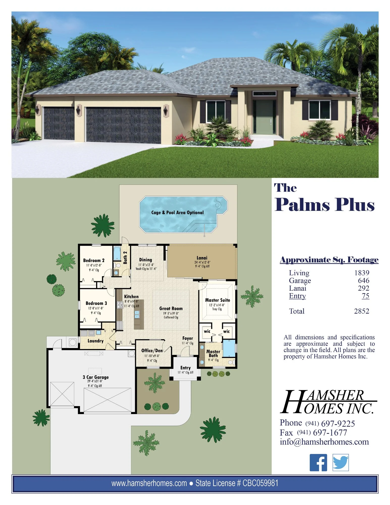 Palms Plus model home builder brochure — builder marketing flyer and sell sheet services