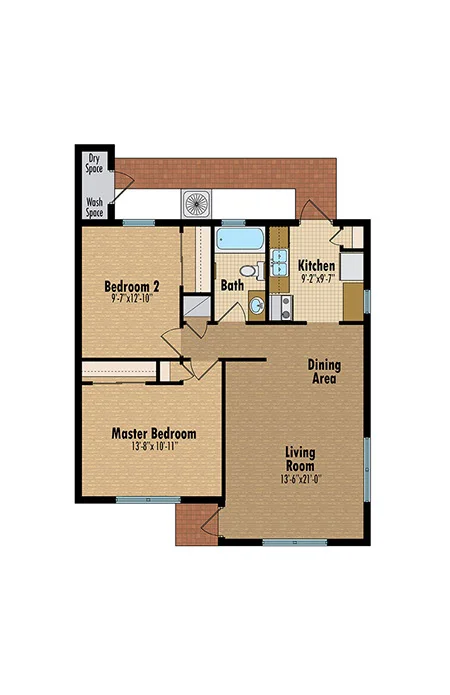 Color floor plan for apartment unit — multi-family residential floor plan design services