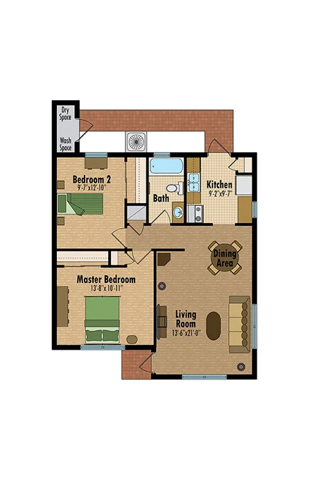Color apartment floor plan with furniture — multi-family residential floor plan visualization