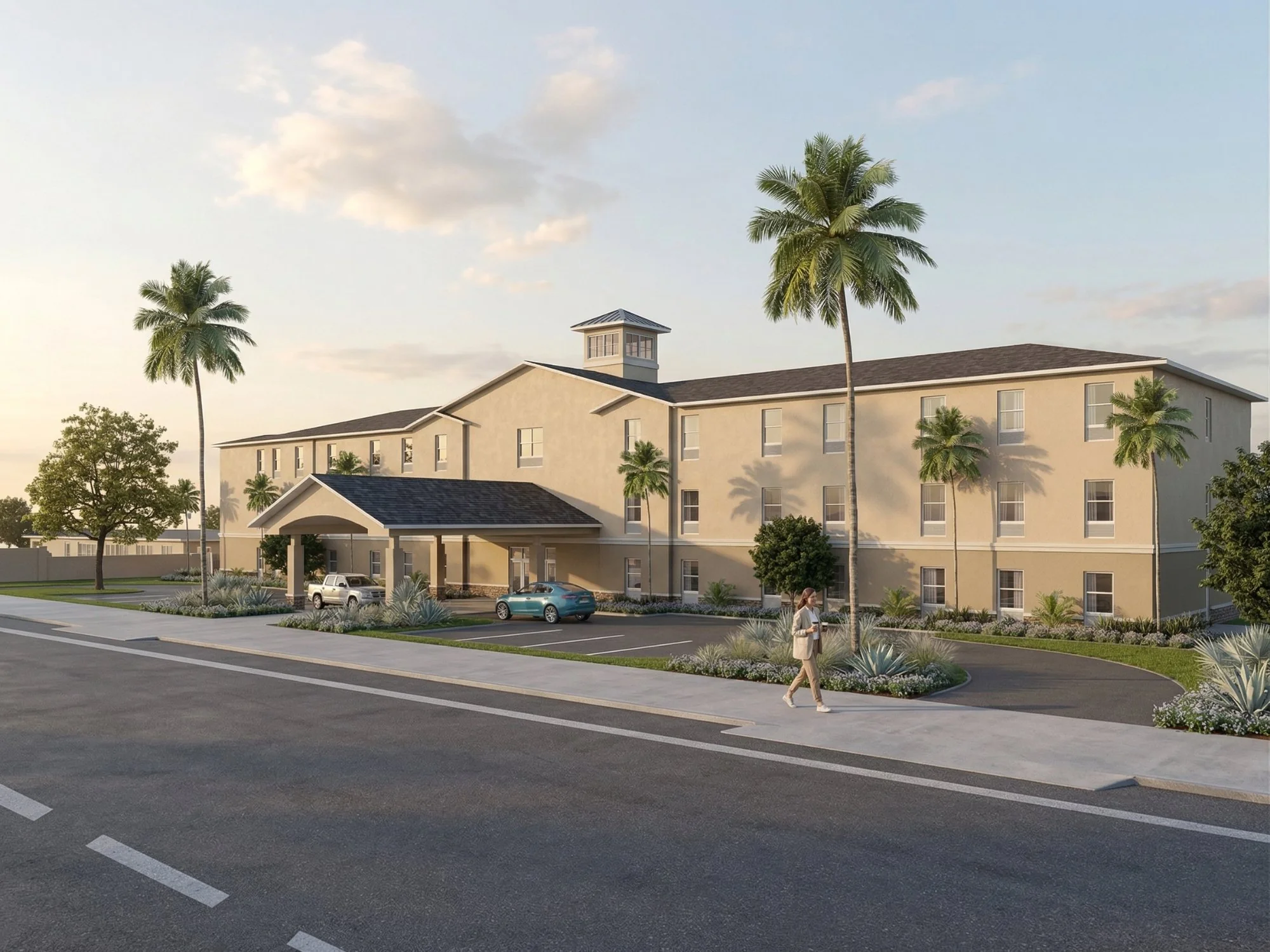 Photorealistic 3D rendering of a commercial assisted living facility — architectural rendering services nationwide