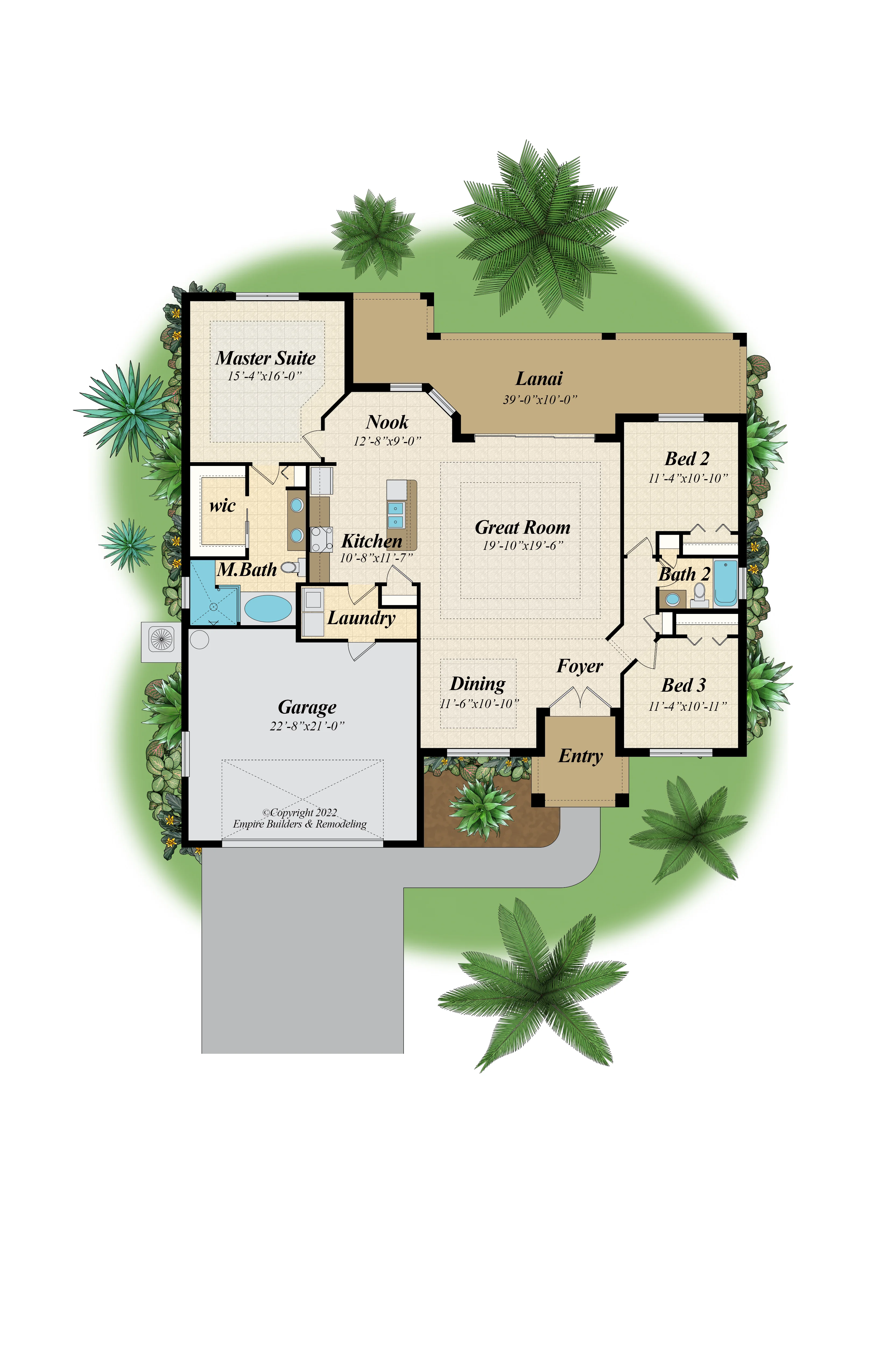 Color floor plan sample 01 — residential floor plan design services for builders and homeowners
