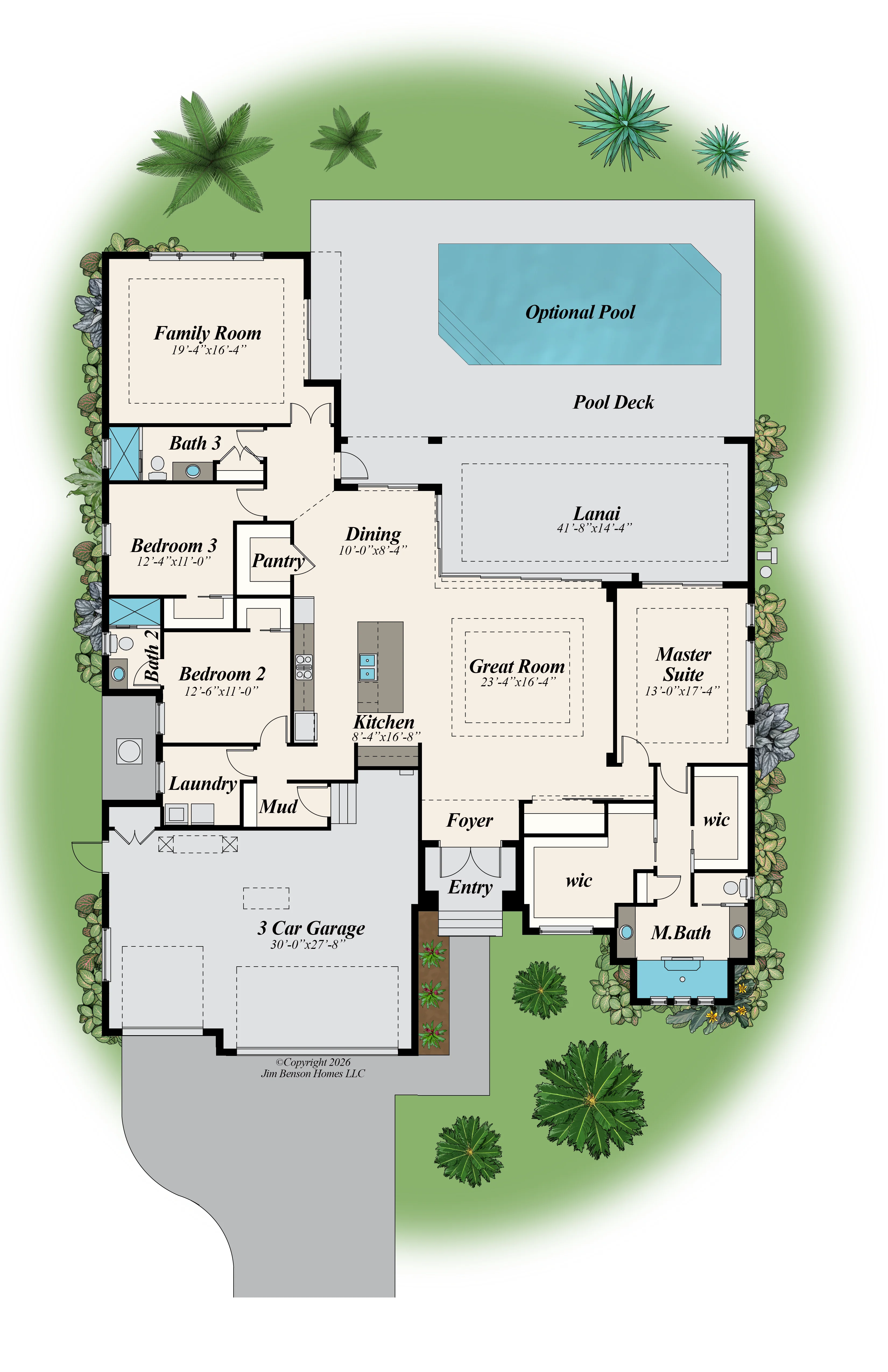 Color floor plan sample 03 — residential floor plan design services for builders and homeowners