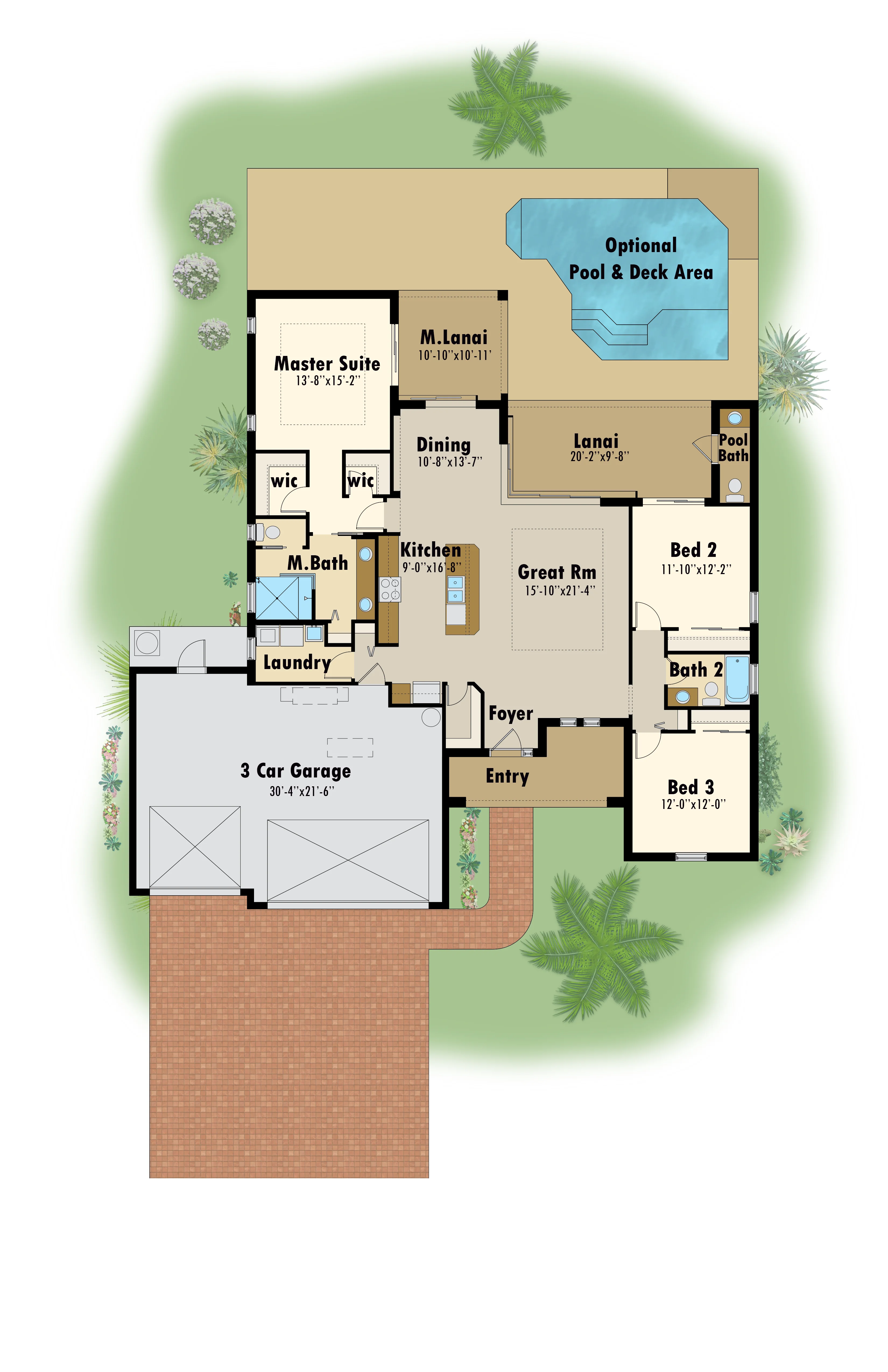Color floor plan sample 11 — residential floor plan design services for builders and homeowners