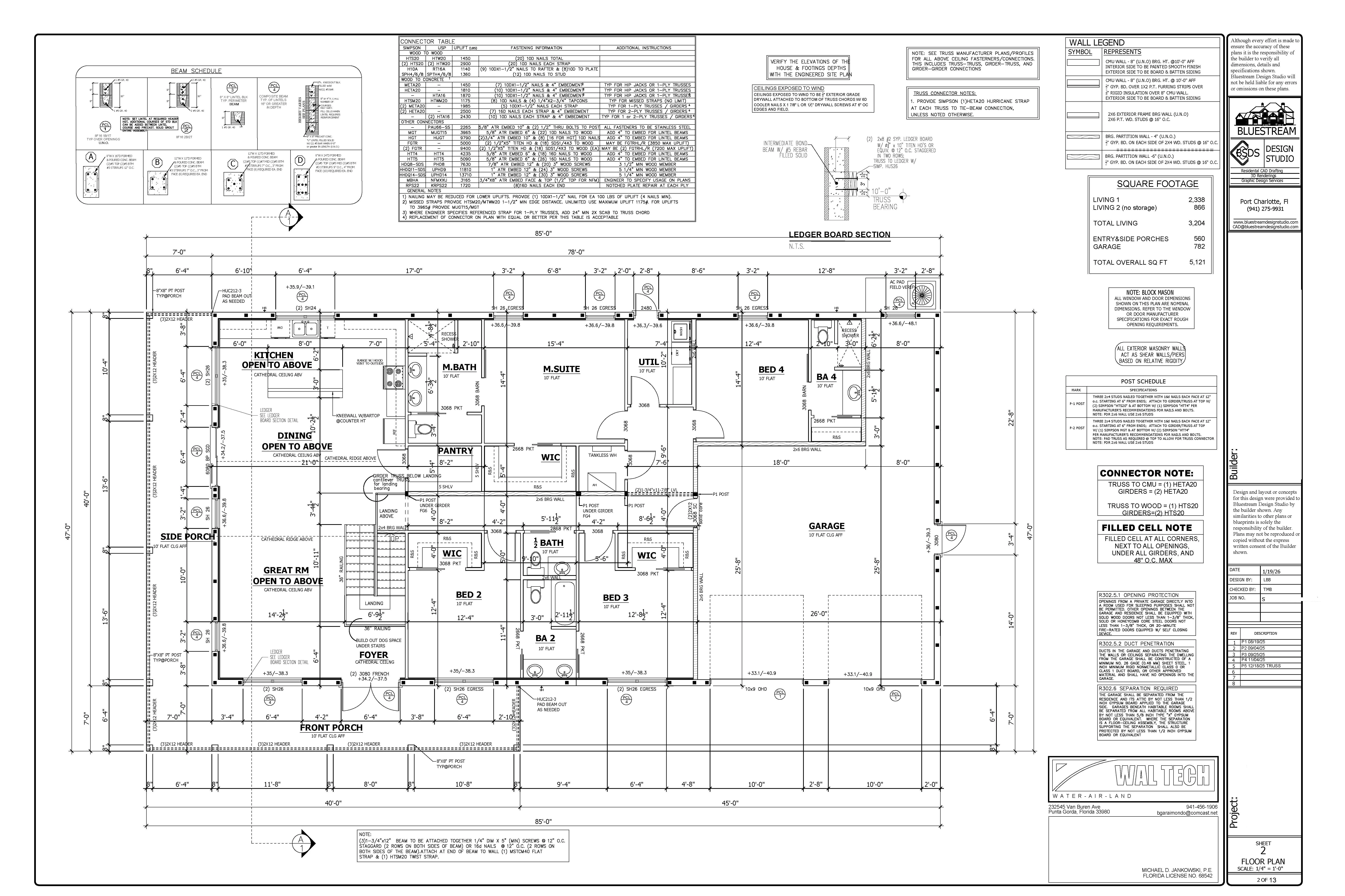 Custom two-story residential floor plan — CAD drafting services for Florida home builders
