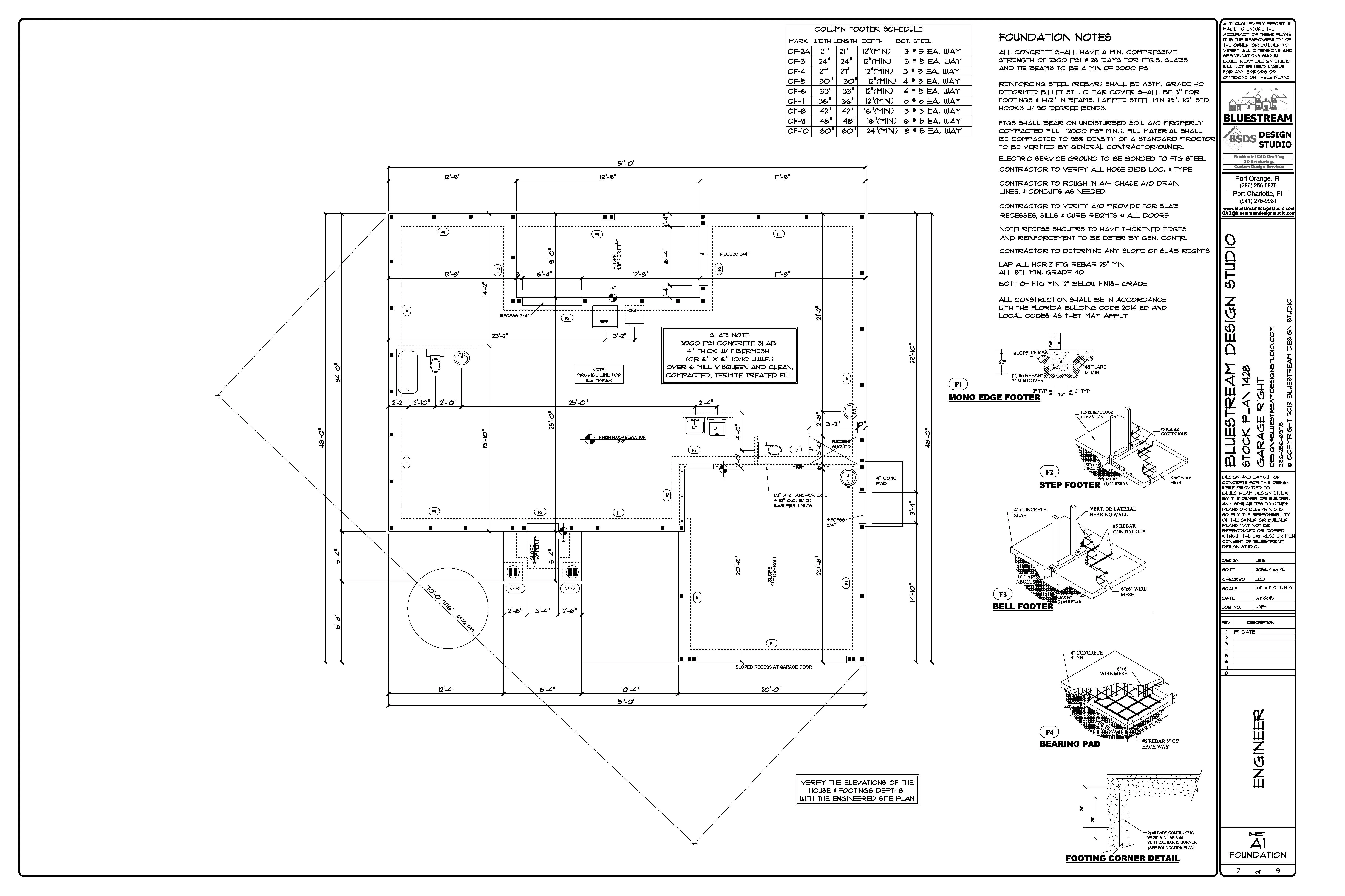 Florida residential stock home plan floor plan page — CAD plan set for Florida builders and homeowners