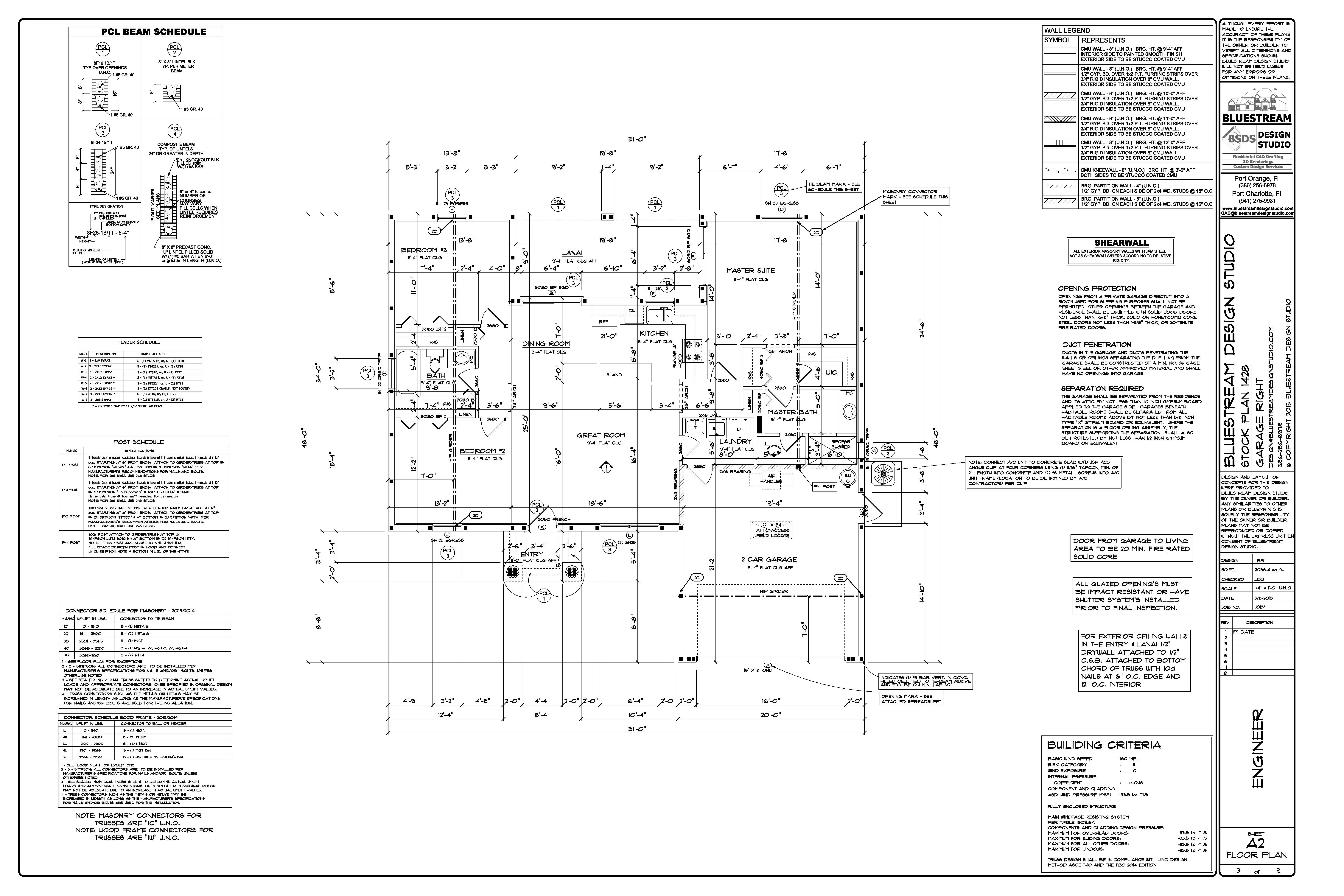 Stock home floor plan — production builder residential plan set drafting for Florida builders