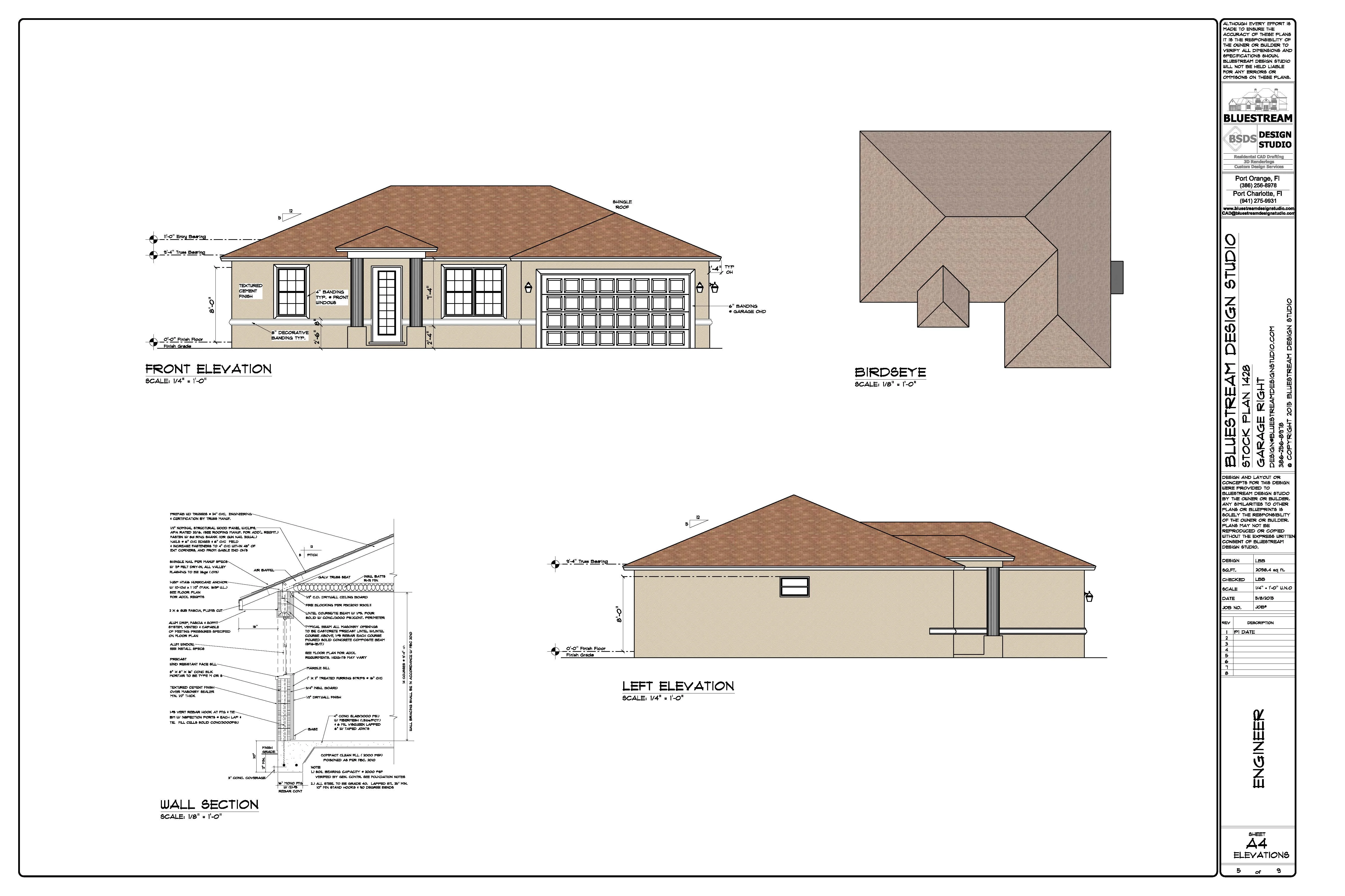 Stock home plan elevations — Florida residential CAD drafting and home design services