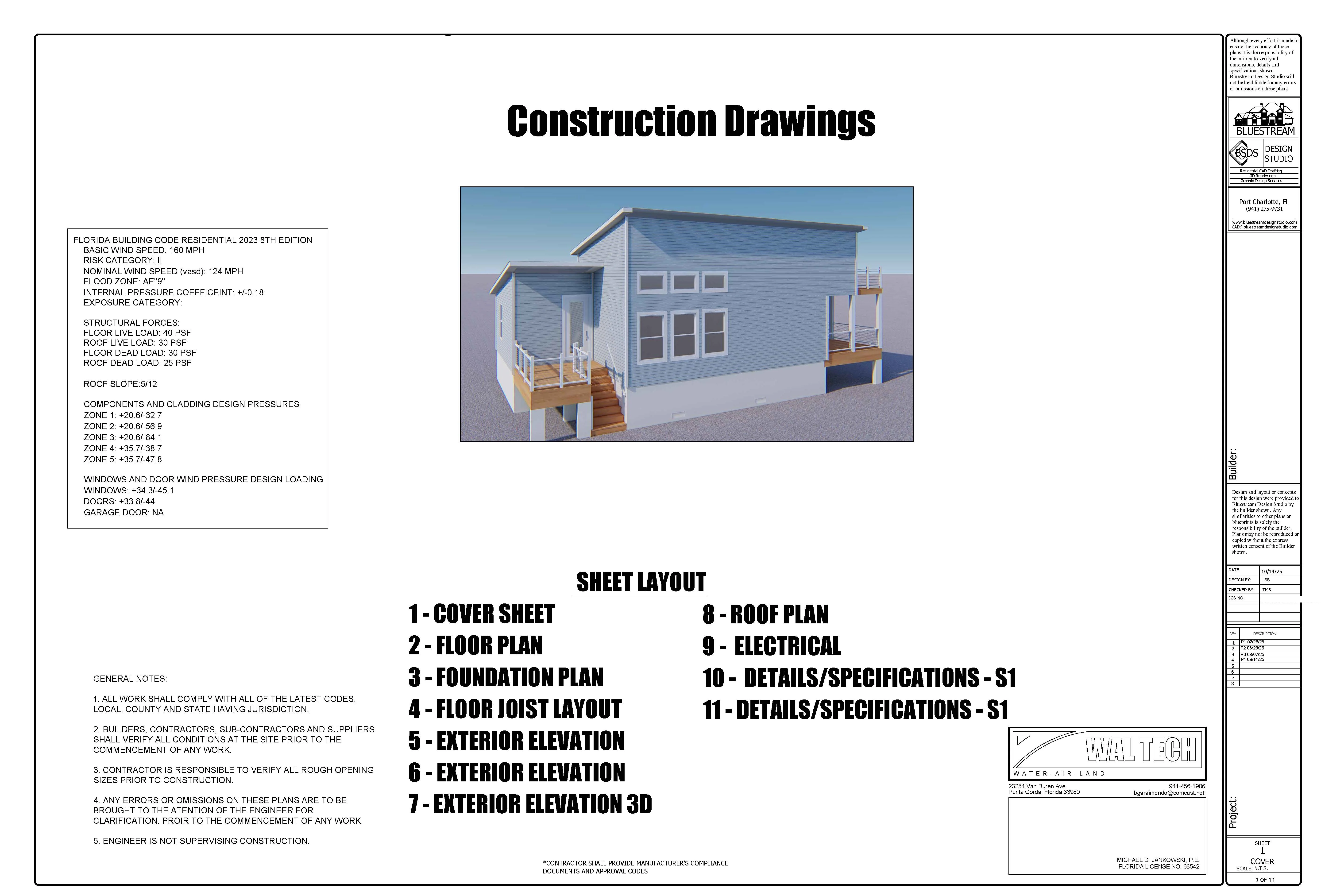 Tiny home ADU CAD plan set cover sheet — Florida accessory dwelling unit drafting services