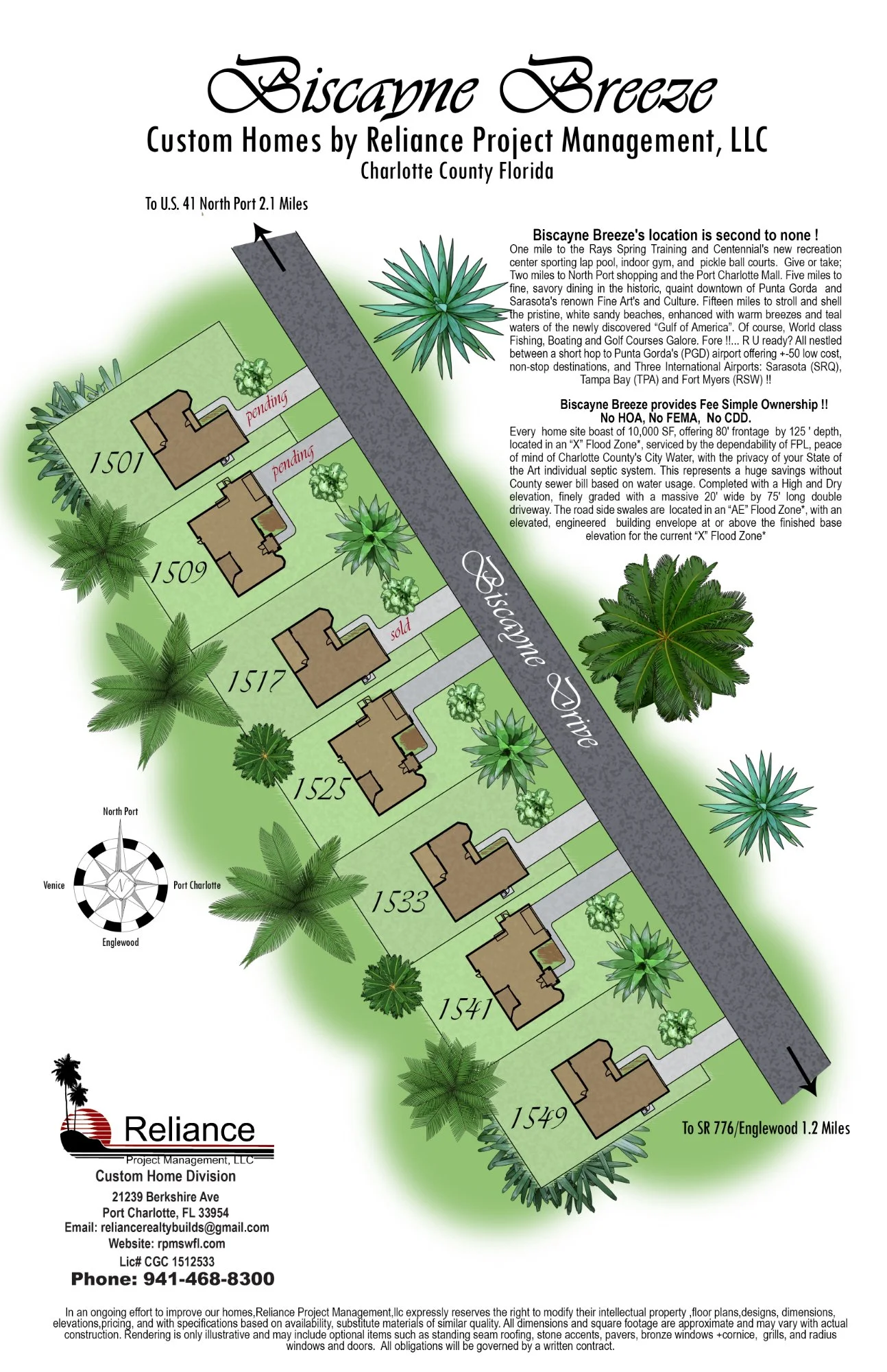 Biscayne Breeze color site plan detail view — residential lot and landscaping visualization