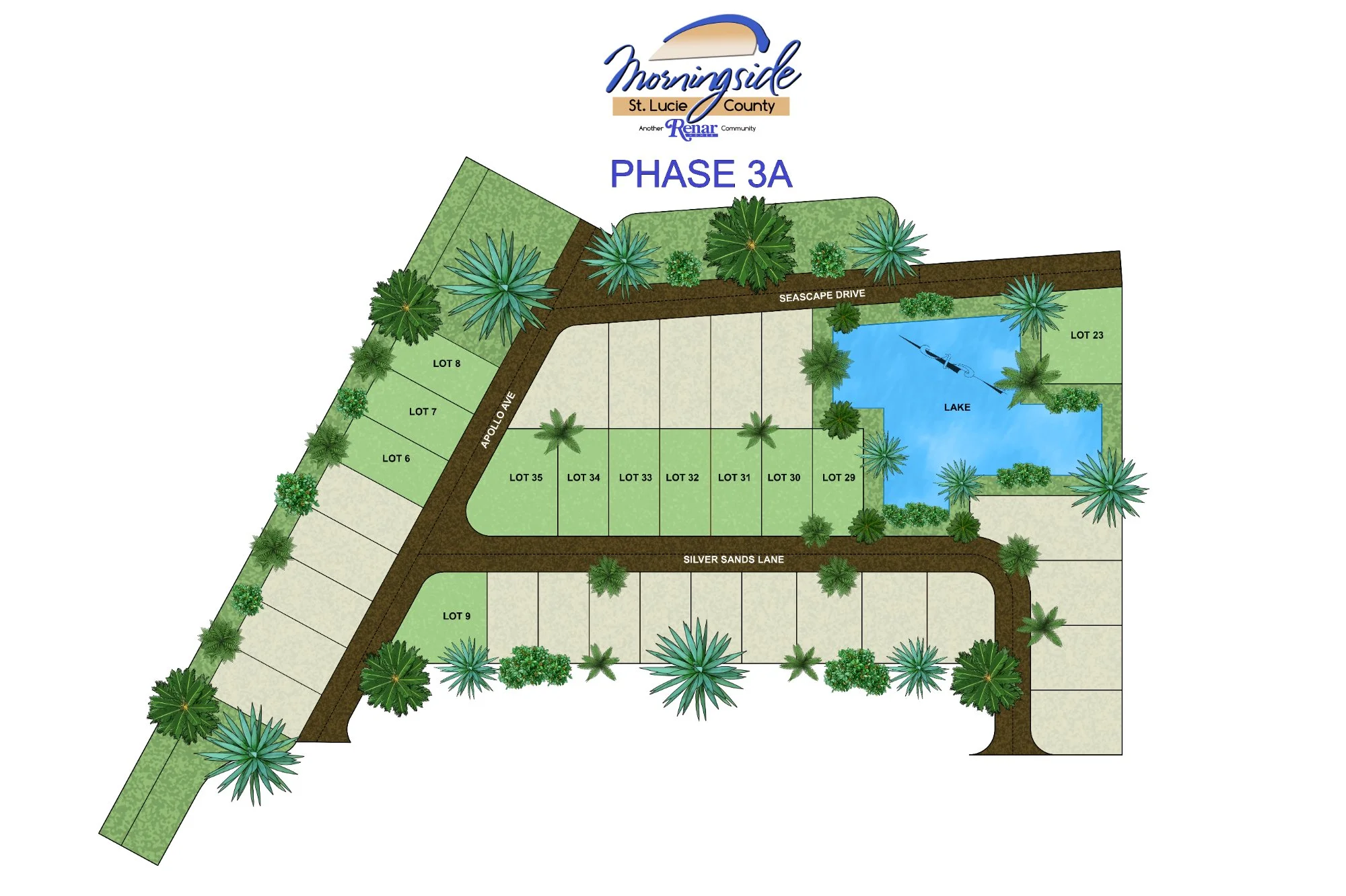 Renar Phase 3A color site plan — residential subdivision phase site plan rendering